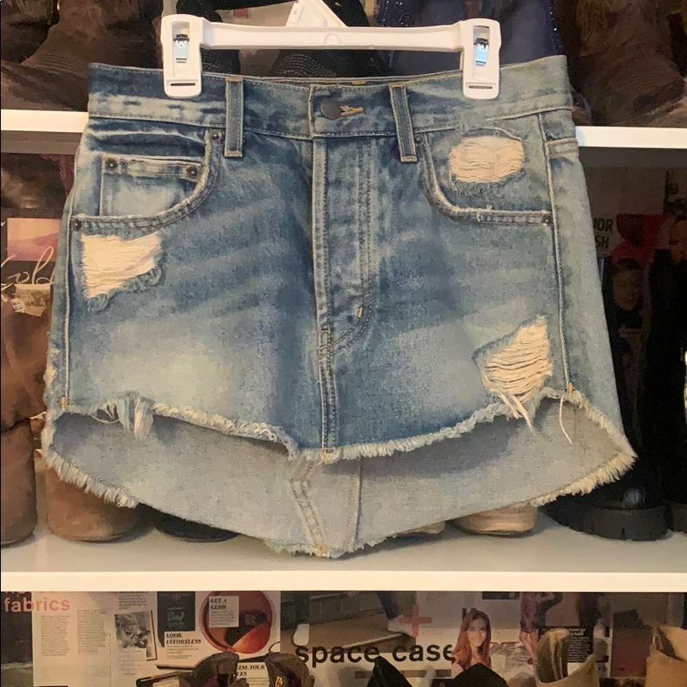 Denim designer distressed mini skirt